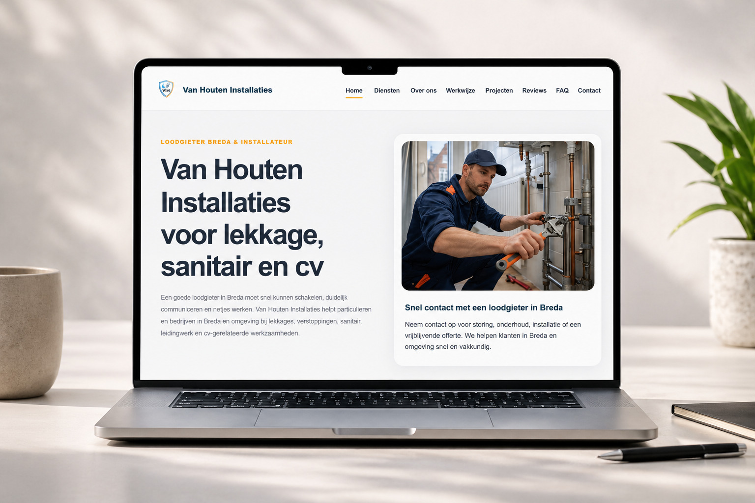 Website voorbeeld voor loodgieter, elektricien of vakman